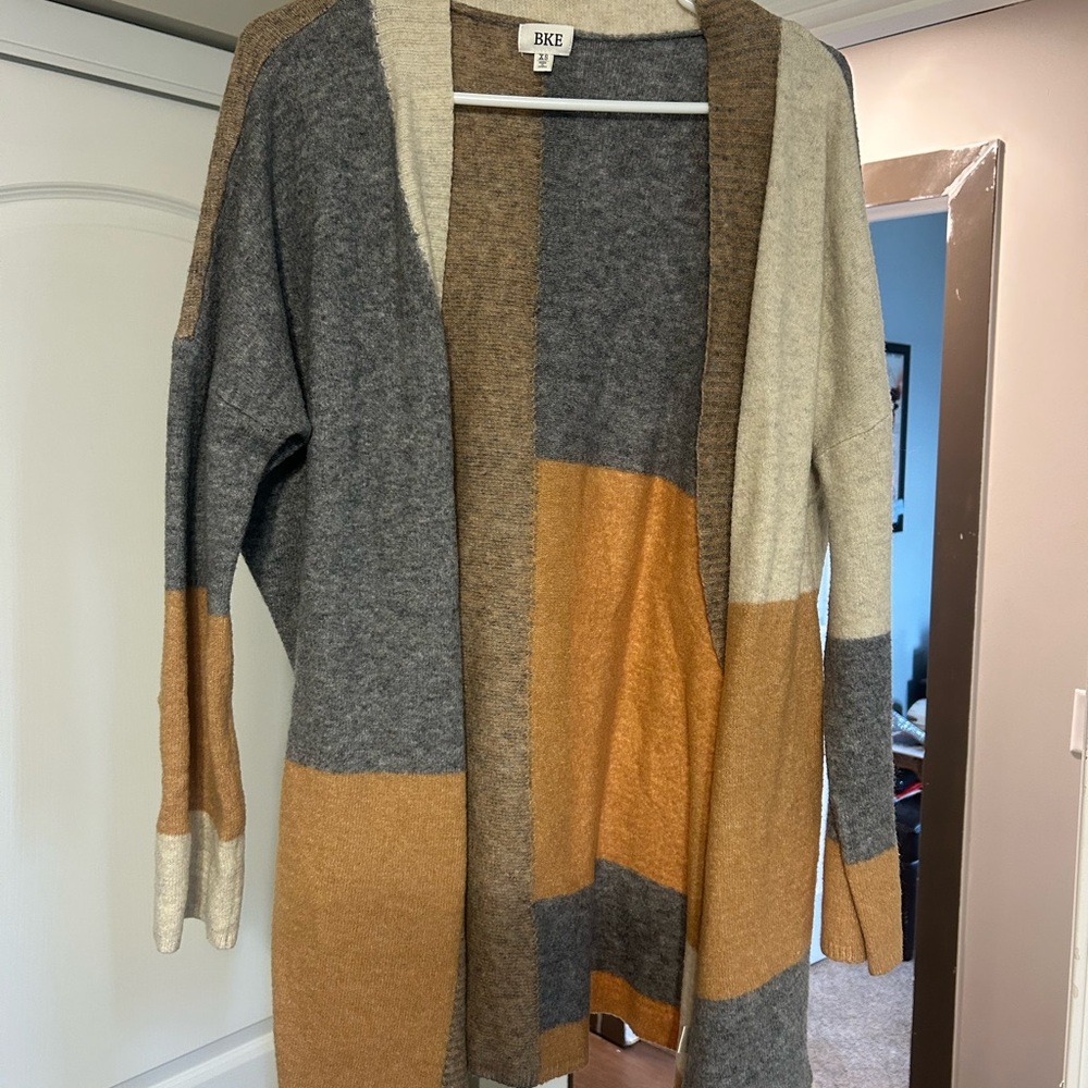 BKE Women's Colorblock Sweater - Gray, Brown, Cream